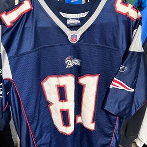 NFL Patriots Navy Blue Randy Moss Jersey with Red and White Accents